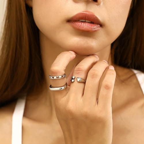 wgoud 6PCS Dome Chunky Gold Rings for Women Waterproof, 14K Gold Plated Braided Twisted Stackable Signet Rings, Adjustable Open Ring Band Statement Jewelry Gift thumbnail 2