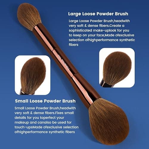 MAANGE 20 PCS Makeup Brush Set with Bag, Double-ended Kabuki Brush Foundation Contour Brush for Liquid Powder Concealer Eye Shadows Cream Cosmetics Blending Blush Face Makeup Tools (Brown) thumbnail 5