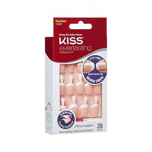 Kiss Everlasting French Nail Manicure, Chip-Free with Flexi-Fit Technology, Real Short, "Endless", Nail Kit with Pink Nail Glue (Net Wt. 2 g / 0.07oz.), Mini File, Manicure Stick, and 28 Fake Nails thumbnail 4