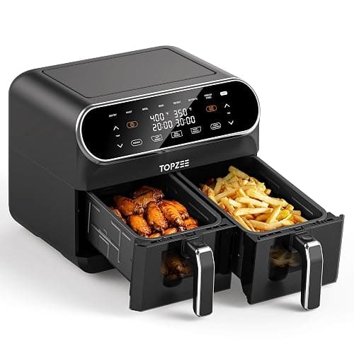 Topzee Dual Basket Air Fryer 8QT – Family Size Air Fryer with Dual Independent Zones, 8 Cooking Presets, Simultaneous Finish Mode, Viewing Windows, 90–400°F, Low-Oil Cooking, Black - Image 1