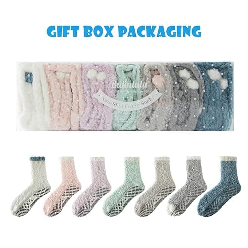 Bulinlulu Fuzzy Socks with Grips Plush Sleep Cozy Winter Soft Hospital Fluffy Socks Gifts for Womens Mens Gifts thumbnail 2