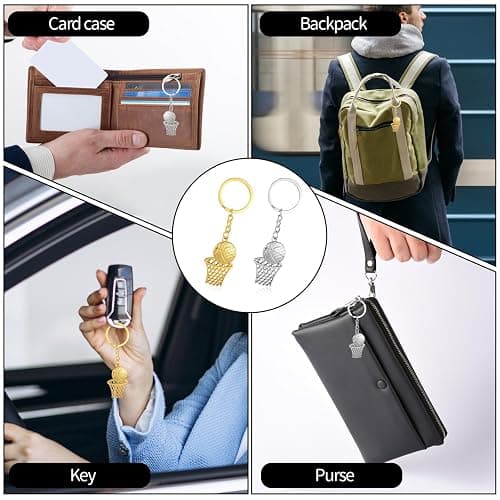 YQQYG 2 PCS Basketball Keyring, Metal Basketball Hoop Keyring, Gold Balls Keychain Silver Sports Keychains, Mini Basketball Backpack Gifts for Boys Men thumbnail 7
