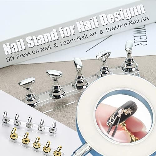 Nail Art Tools Set with 9Pcs Brushes, Nail Stand & 10X LED Magnifier | Magnetic Acrylic Nail Holders, 9 Nail Art Brushes, 10X Magnifying Glass with Light for Precision Manicure DIY Salon thumbnail 4