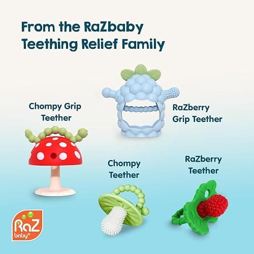 RaZbaby Bites Silicone Baby Teething Toy – Sensory Toy with Textured BerryBumps for Teething Relief, Easy-to-Hold Fruit Shape, BPA-Free, Soothes Front & Back Teeth – Gift for Babies, 3 Months+, Pink thumbnail 10