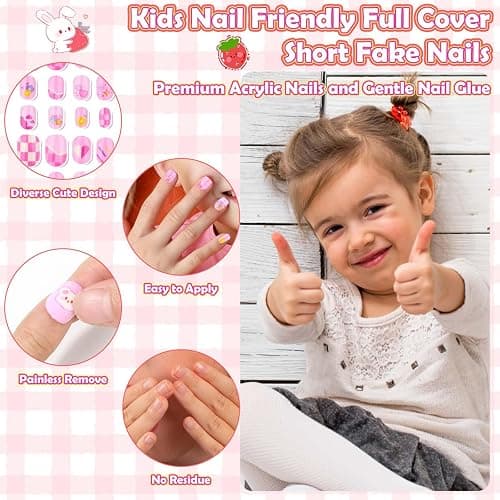 288 Pieces Kids Stick On Nails Girls, Acejoz Fake Nails Set Self Adhesive Press on Nails Tips for Little Girls Children 8-12 Year Kids Nail Decoration thumbnail 5