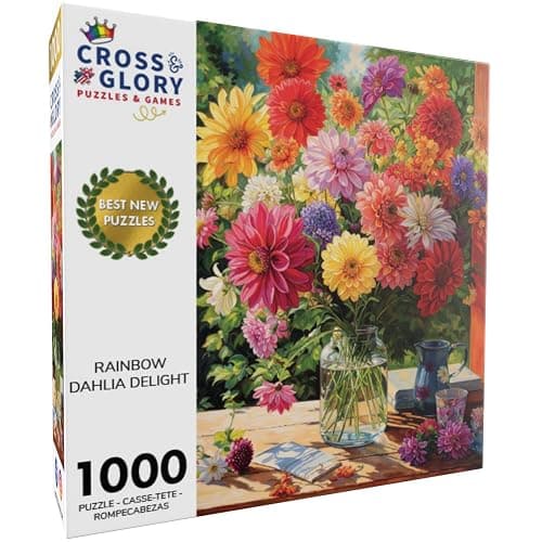 Cross & Glory - Rainbow Dahlia Delight - 1000 Piece Jigsaw Puzzle for Adults | Vibrant Flower Collection | Satin Finish | Challenging & Colorful Art thumbnail 3