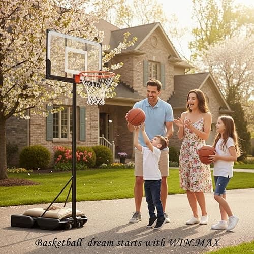 WIN.MAX Basketball Hoop Outdoor 3.3-10ft Adjustable Height, 40inch Backboard with Shatterproof Backboard and Larger Base, Portable Basketball Hoop Goal System Youth/Adults in Backyard/Driveway thumbnail 7