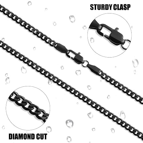 Fiusem 3.5mm Cuban Link Chains for Men, Silver Tone/Black/14K Gold Plated Stainless Steel Necklace Chain, Mens Necklace 16, 18, 20, 22, 24, 26, 28 Inch thumbnail 4