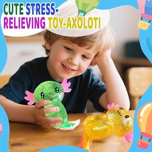 Axolotl Squishy Stress Relief Toy Glitter Fidget Toys Cute Malt Sugar Axolotl Toy Fidget Toys for Kids Youth Adult, Party Favors Anxiety Relief Squishy Toys(Blue) thumbnail 5