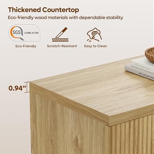 Bestier Modern Fluted TV Stand for 55 inch TVs, Wood Entertainment Center with Storage, Mid Century TV Stand with 3 Fluted Doors, Adjustable Shelves,Media Console Cabinet for Living Room, Natural Oak thumbnail 6