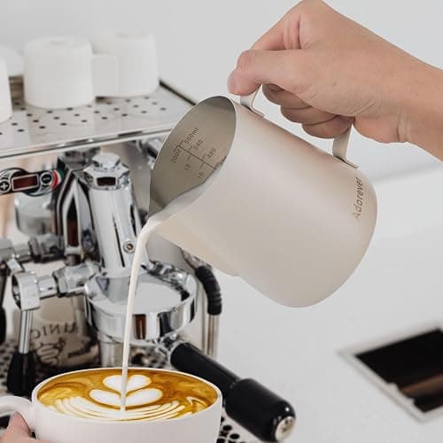 Milk Frothing Pitcher, 600ml/20oz Steaming Pitchers Stainless Steel Milk Coffee Cappuccino Latte Art Barista Steam Pitchers Milk Jug Cup with Decorating Art Pen, Matte White thumbnail 2
