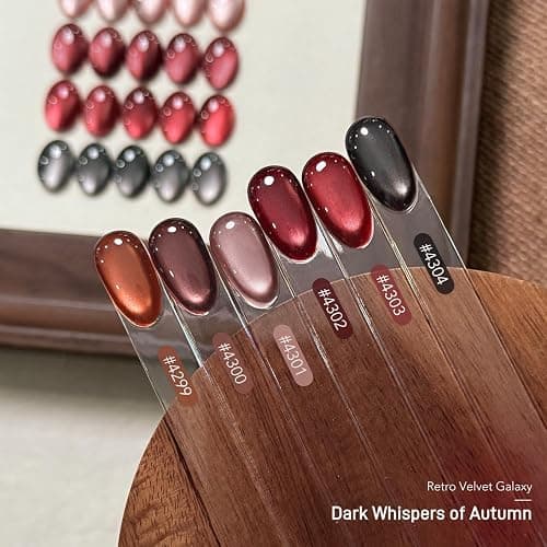 GAOY Red Cat Eye Gel Nail Polish Set 6 Colors, Crimson Allure | Burgundy Brown, Glass Cateye, Glitter, Valentine's Date Night New Year Christmas Nails, DIY Manicure at Home, Gift for Women thumbnail 4