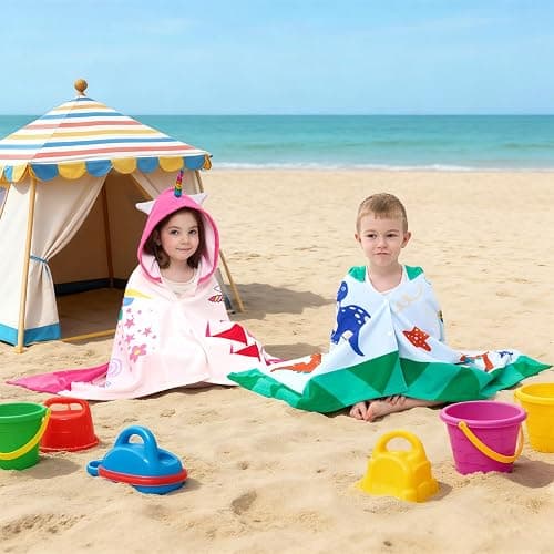 UOMNY Kids Beach Towels,Hooded Towels,Kids Hooded Bath Towel 30" x 50" | Kids Hooded Bath Towel 30" x 50" for 3-10 Years,Pool Ponchos for Kids with Hood,Boys Beach Towel,Green Dinosaur thumbnail 6