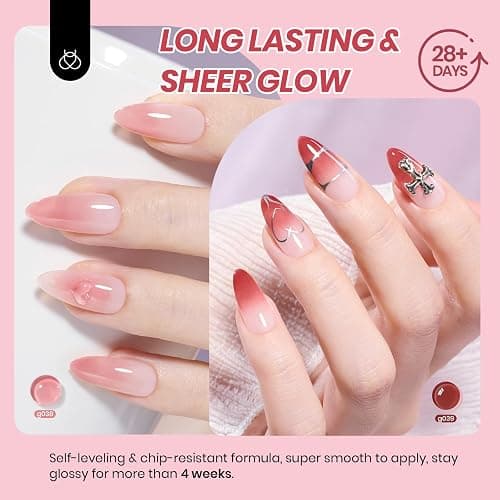 Beetles Jelly Gel Nail Polish Set - 6 Colors Neutral Fall Gel Polish Kit Nude Pink Red Brown Sheer Gel Translucent Effect Soak Off UV DIY Manicure French Nail Art Salon Gift for Girls Women thumbnail 3