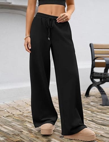 LOMON Women's Sweatpants Wide Leg Fleece Lined Sweat Pants Spring Winter Clothes 2026 Baggy Drawstring Joggers with Pockets thumbnail 3