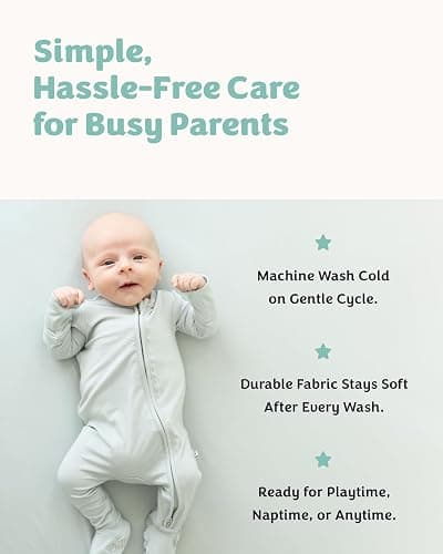 Caden Lane Zippered Baby Footie Pajamas, Soft Onesie Bodysuit with Feet & Double Zipper for Easy Diaper Change, Infant, and Toddler Footed One-Piece Jumpsuit, Lily Pad Green, 3-6 Months - 3-6 Months - Lily Pad thumbnail 6