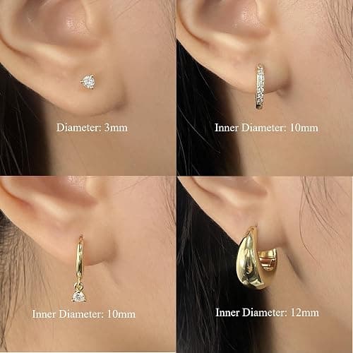 Bsoepnr 4 Pairs Gold Hoop Earrings Set for Women, Dainty 14K Gold Plated Small Huggie Stud Earrings Hypoallergenic Dangle Cartilage Huggie Hoop Earrings for Multiple Piercings thumbnail 7