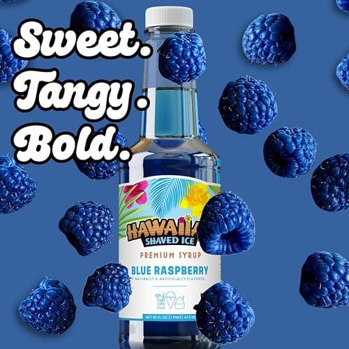 Hawaiian Shaved Ice Blue Raspberry Syrup - Made Nut Soy Dairy Free in the USA - Flavor Fluffy Shaved & Crunchy Snow Cone - Shelf Stable After Opening - Makes 8 Servings - 16 ounces thumbnail 3