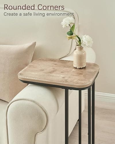 KJGKK C Shaped End Table, 27 Inches High Small Side Table for Sofa and Bed, Couch Table That Slides Under, Tall Tv Tray Table for Living Room, Bedroom, Metal Frame, Greige & Black thumbnail 6