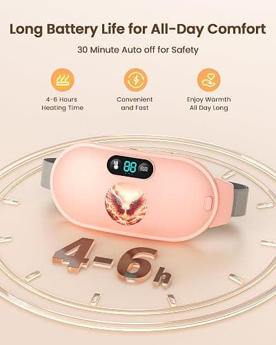 Heating Pad for Period Cramps, Fast Heating with 6 Heat Levels and 6 Massage Modes, Portable Menstrual Heating Pad, Belly Period Massager for Women and Girls, Pink thumbnail 6