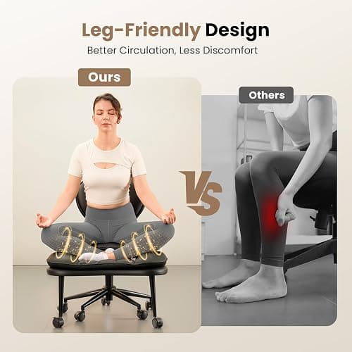 Cross Legged Office Chair, Ergonomic Cloud Criss Cross Desk Chair, Meditation Chair with Wheels, Height Adjustable Seat for ADHD, Wide Kneeling Chair with Back Support, Black thumbnail 4