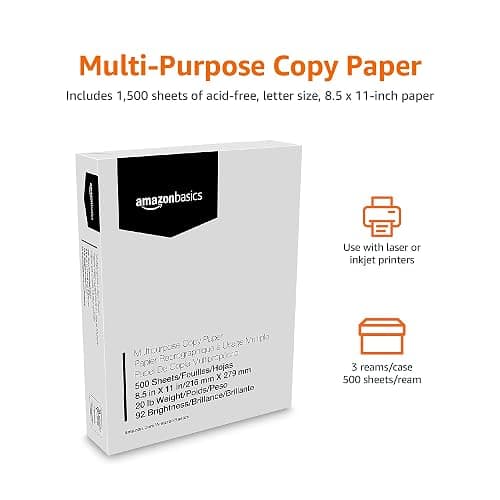 Amazon Basics Multipurpose Copy Printer Paper, 20 lb, 8.5 x 11 Inches, 3 Reams (1,500 Sheets), 92 Bright White for Home Use thumbnail 3