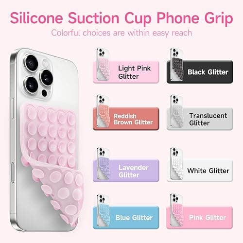 Yojaro Silicone Suction Cup Phone Case Mount Double Sided, Phone Accessories Hands-Free Strong Grip Holder for Selfies and Videos (Light Pink Glitter) thumbnail 2