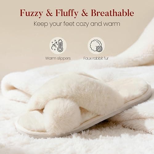 Ankis Memory Foam Fuzzy Slippers for Women,Open Toe House Shoes | Faux Fur Cross Band,Indoor Outdoor Slippers, Anti-Slip, Comfy, Cozy, Fluffy, Gifts for Women, Mom Bride Bridesmaids thumbnail 3