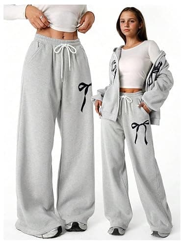 Verdusa Girl's Bow Baggy Sweatpants Wide Leg Athletic Pants with Pockets thumbnail 3
