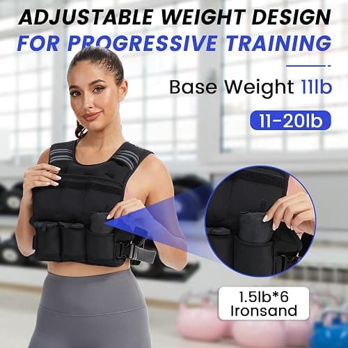 VBSD Adjustable Weighted Vest for Women Men 4-10lb/11-20lb/20-32lb Vest with 6 Ironsand Weights Body Weight Vest with Reflective Strip for Running Walking Strength Training Workouts thumbnail 4