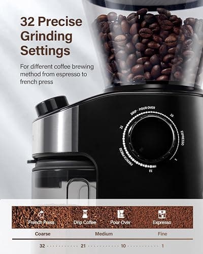 SHARDOR Electric Burr Coffee Grinder for Home Use, Coffee Bean Grinder for 32 Grind Settings, 40-Second Adjustable Timer, One-Touch Start & Cleaning Button, Black thumbnail 3