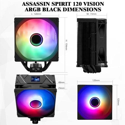 Thermalright Assassin Spirit 120 Vision ARGB Black CPU Air Cooler, PC Cooling with 1500RPM Speed,240*240 Resolving Power IPS LCD Screen with 1.54in,Computer Cooler for Intel lga1851/1700/115X,AM4/AM5 thumbnail 4