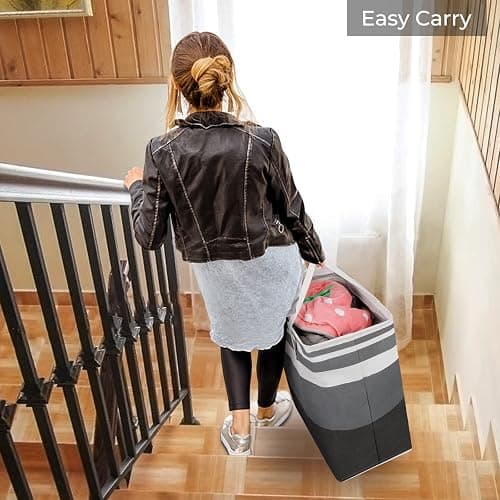 HomeHacks 2-Pack Large Laundry Basket, Waterproof, Freestanding Laundry Hamper, Collapsible Tall Clothes Hamper with Extended Handles for Clothes in The Dorm and Family Gradient Grey, 125L thumbnail 2