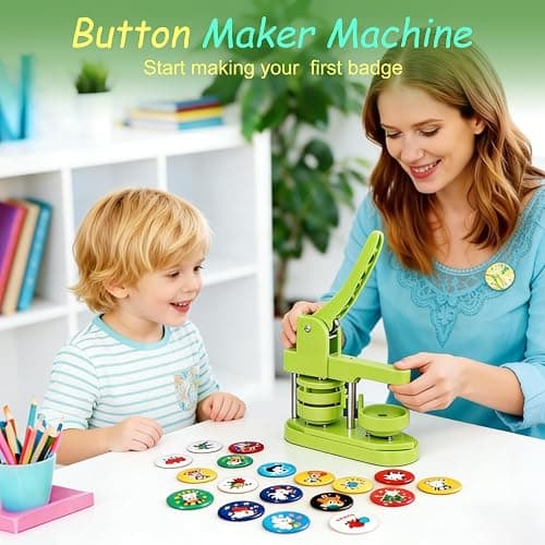 Yunziling 58mm Button Maker Kit with 100-Set DIY Supplies | Create custom pins, souvenirs & crafts easily. No tools or setup—great for gifts, teaching, and DIY fun, green thumbnail 4