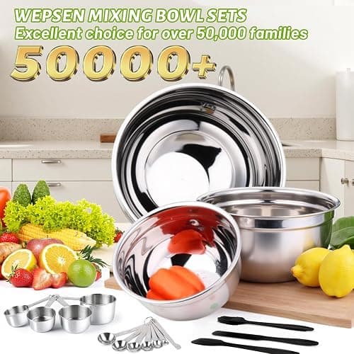 WEPSEN Mixing Bowls Set, 25PCS Stainless Steel Mixing Bowl with Lid Set, Large Nesting Bowls 7, 4.5, 3,2, 1.5QT, Measuring Cups and Spoons Baking Utensils Metal Bowl for Kitchen Prep thumbnail 2