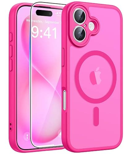 FNTCASE for iPhone 16 Plus Case: [Compatible with Magsafe] Translucent Matte Cases with [Full Camera Protection] [Screen Protector] Military Grade Shockproof Protective Phone Cover - Hot Pink - Image 1