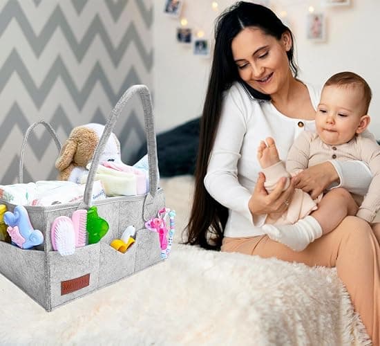 Essential Baby Caddy for Newborns. Spacious, Sturdy & Portable Diaper and Nappy Caddy for Newborn Essentials, Nursery Storage Basket & Organiser for Baby Shower Gifts & Registry Must-Haves Grey thumbnail 2