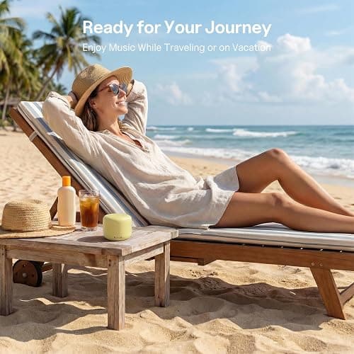 Bobtot Portable Bluetooth Speakers with Strap Easy to Carry Mini Speaker | Wireless Waterproof with Loud Stereo Sound, 20 Hours Playtime, Rechargeable Battery, Built-In Microphone, Beige thumbnail 8