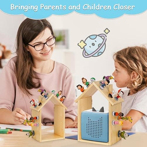 for Tonies Shelf Magnetic - for Tonies Figure Organizer Kids Room, Wooden Display Shelf for Tonies Box Holder, Wall Floating Shelves Toy Storage, House Shape Set of 2 with 38Pcs Adhesive Metal Plate thumbnail 6