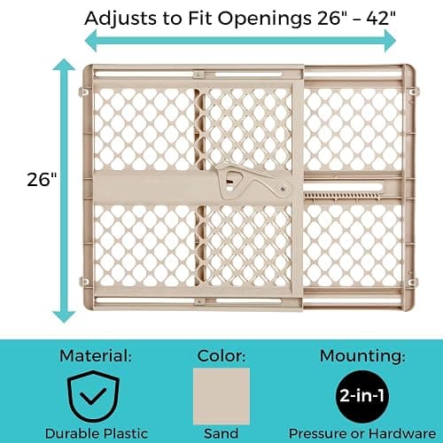 Toddleroo by North States - Supergate Ergo Baby Gate: Plastic Baby Gate for Stairs & Doorways - Adjustable Indoor Safety Gate - Made in USA - 26 to 42 Inches Wide - 26 Inches Tall - Sand thumbnail 3