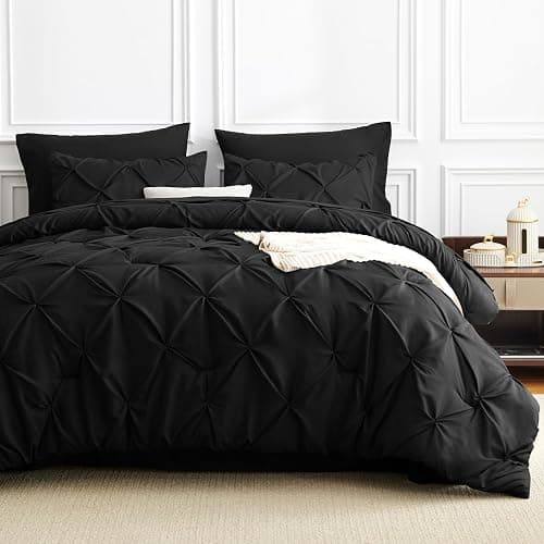 CozyLux Twin Comforter Set with Sheets Black, 5 Pieces Pintuck Bed in A Bag, Twin Bed Set Gift for Family, Pinch Pleat Bedding Set with Comforter, Sheets, Pillowcase & Sham thumbnail 9
