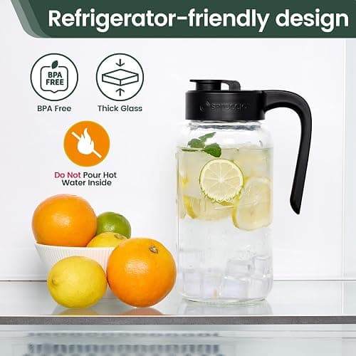 Spreccio Mason Jar Pitcher - Airtight & Leakproof Glass Pitcher with Lid, Perfect for Breastmilk, Cold Brew, and Sun Tea, 2 Quart (64 oz) 1/2 Gallon Mason Jar with Pour Spout Lid thumbnail 5