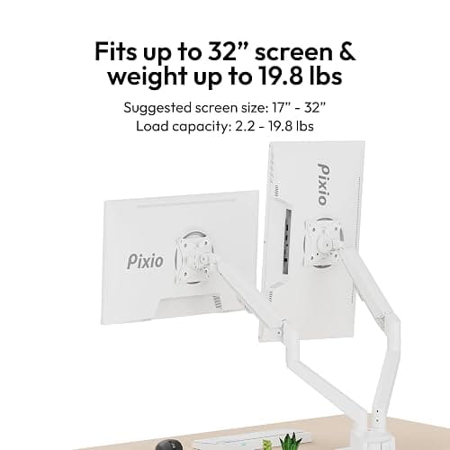 Pixio PS1D Wave White Dual Monitor Arm Stand Desk Mount - Fits up to 32 inches Monitors and up to 19.8lbs. VESA Compatibility and Integrated Cable Management thumbnail 2