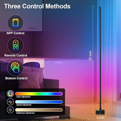 Miortior Corner Floor Lamp - Smart RGB LED Corner Lamp with App and Remote Control, 16 Million Colors & 68+ Scene, Music Sync, Timer Setting - Ideal for Living Rooms, Bedrooms, and Gaming Rooms thumbnail 3