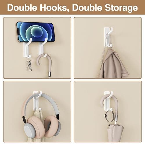 pickpiff Adhesive Wall Coat Hooks - Heavy Duty Stick-On Door Hanger, Metal Hook for Hanging Towel,Purse, Robe, Backpack, Jacket, Clothes - for Bathroom,Dorm, Closet, Kitchen - White, 4 Pack thumbnail 6