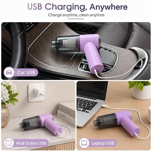 Mini Handheld Vacuum Portable for Desk, Keyboard, Car & Crumbs, Lavender | Quick Cleanups, Tight Spaces, Rechargeable Cordless, Easy Storage, Office, Cup Holders, Seat Gaps, Window Tracks thumbnail 4