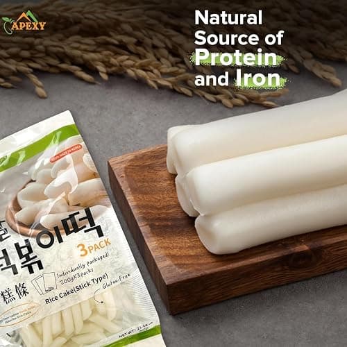 Apexy Korean Rice Cake Tteokbokkik Rice Cake, Chewy Tteok, Authentic Korean Street Food Snack, Perfect with Cheese and Ramen Noodles, No MSG, No Corn Syrup, Vegan and Gluten Free, Non-GMO 21.16 oz thumbnail 5