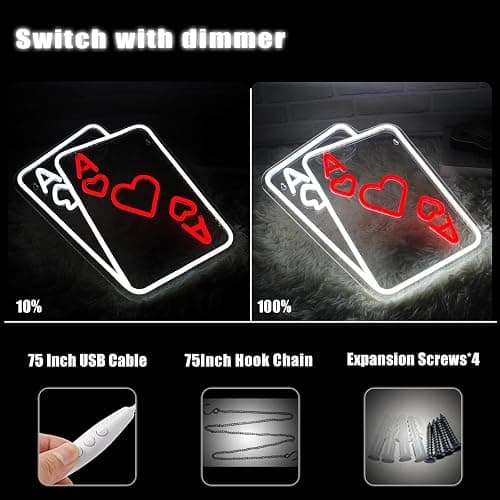 Poker Neon Signs for Wall Decor Led Sign for Poker Room Decor Playing Cards Dice Accessories for Casino Decorations Man Cave Gift thumbnail 4