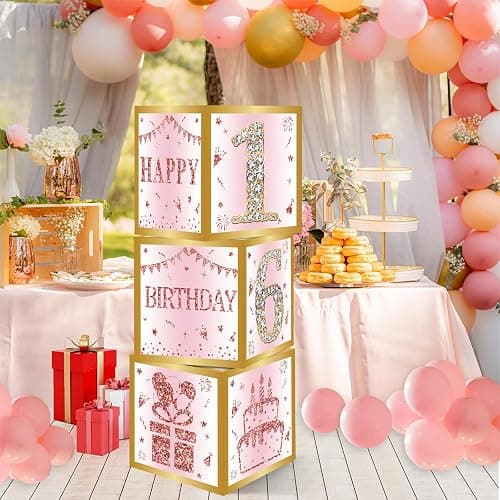 DataMoon 16th Birthday Decorations Boxes for Girls | 3PCS Pink Rose Gold Sweet 16 Birthday Balloons Boxes,Sixteen Year Old Party Supplies for Girls thumbnail 7