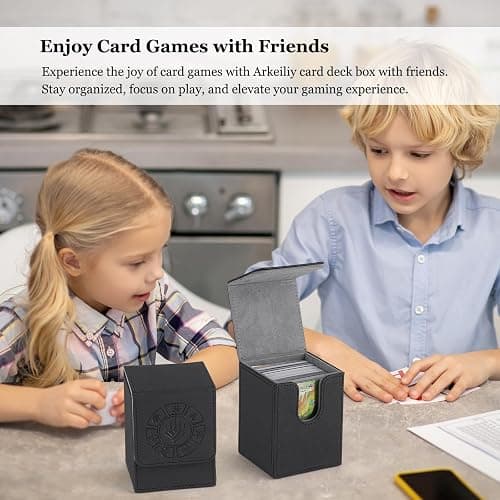 Arkeiliy Card Deck Box, 110+ Storage MTG Deck Box with 50 Pcs Card Sleeve, Collectible Trading Card Cases for Magic Commander and More (Black) - Black thumbnail 2
